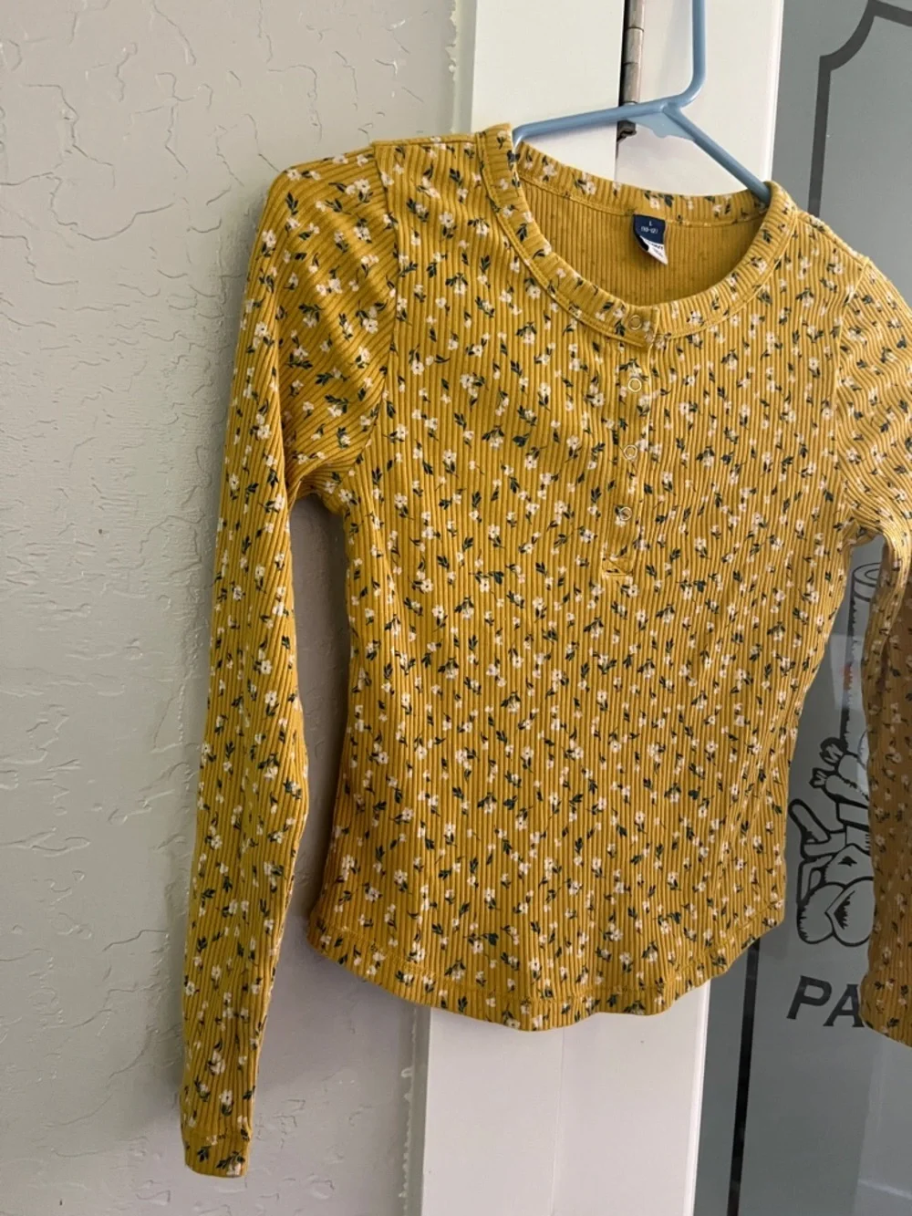 Old Navy Mustard Floral Ribbed Long Sleeve Henley